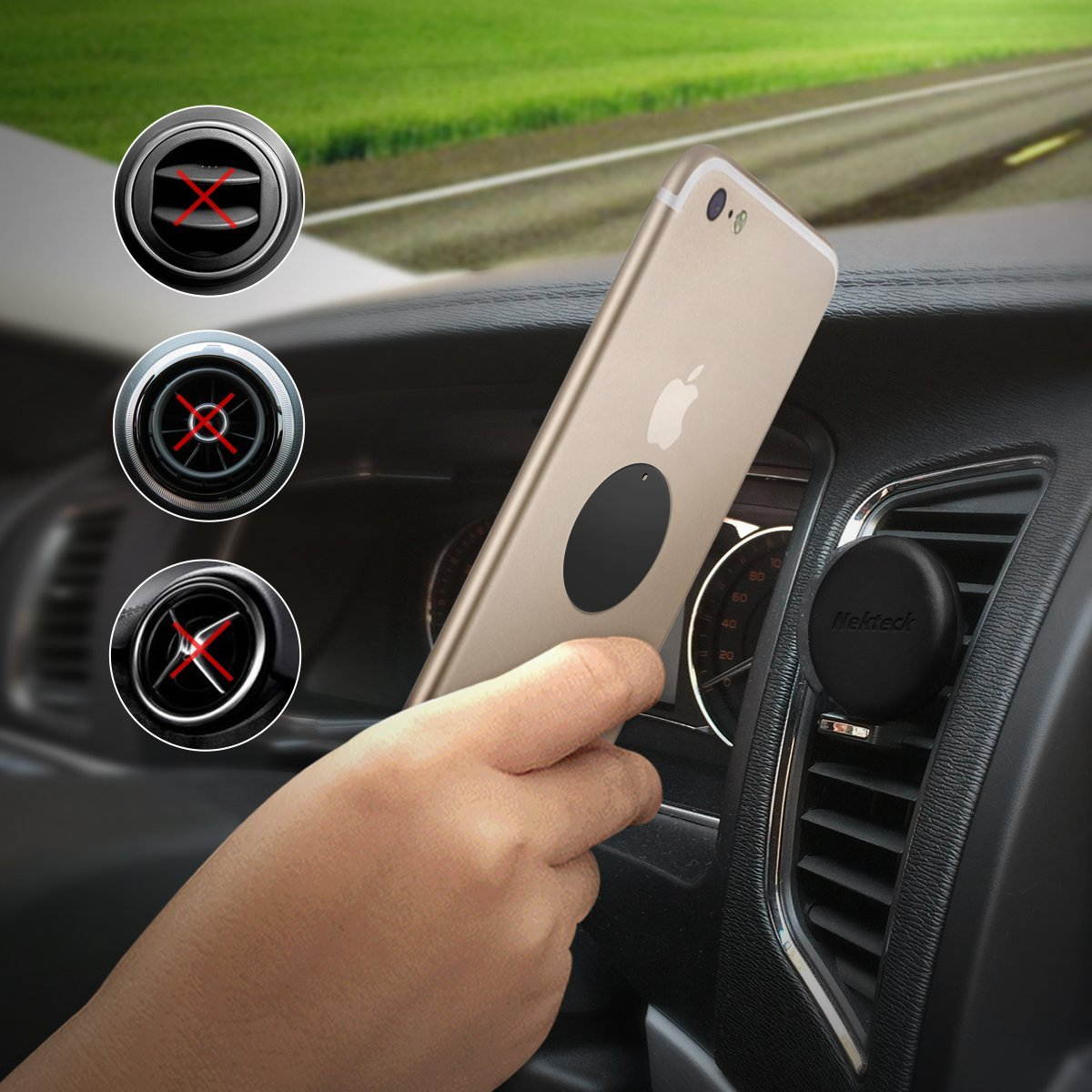 Car Mount, Nekteck Air Vent Magnetic Car Phone Mount Holder and Mini Tablets Holder for iPhone 8/ 7/ 6s/ 6 Samsung Galaxy S8/ S7/ Note 8, LG HTC Nexus 6P Google Pixel Smartphone and GPS Devices,2 Pack