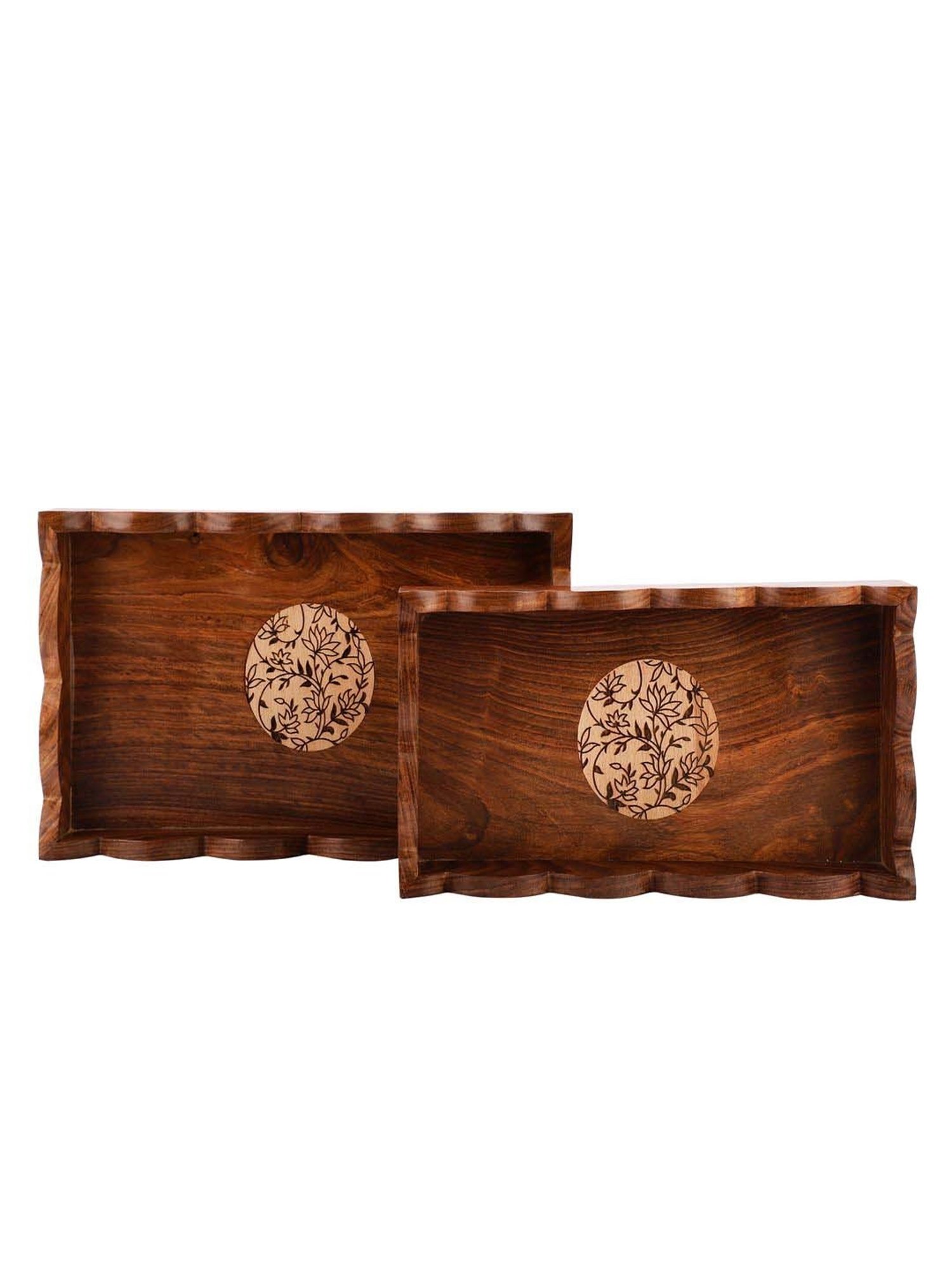 VarEesha Gul Brown Sheesham Wood Rectangular Tray - Set of 2