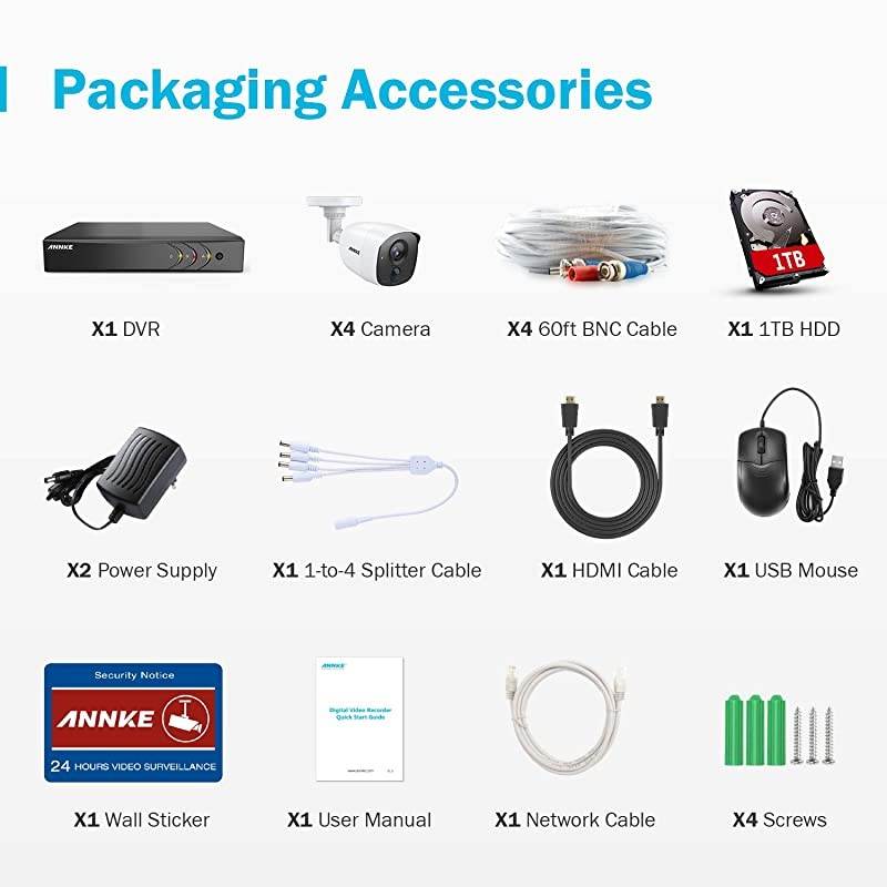 S300 8CH H.265+ Security Camera System 5MP Lite DVR with 1TB Hard Drive, 4&times;1080P PIR CCTV Camera for Outdoor Indoor Use, White Light Alarm, Email Alert with Snapshots, IP67 Weatherproof