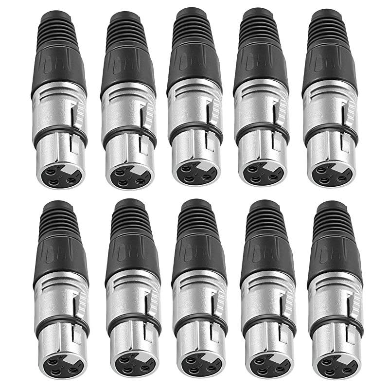 20Piece 3 Pin XLR Solder Type Connector 10 Male and 10 Female Plug Cable Connector Microphone Audio Socket Made of Zinc Alloy for High Conductivity and Ultralow Noise Metal End