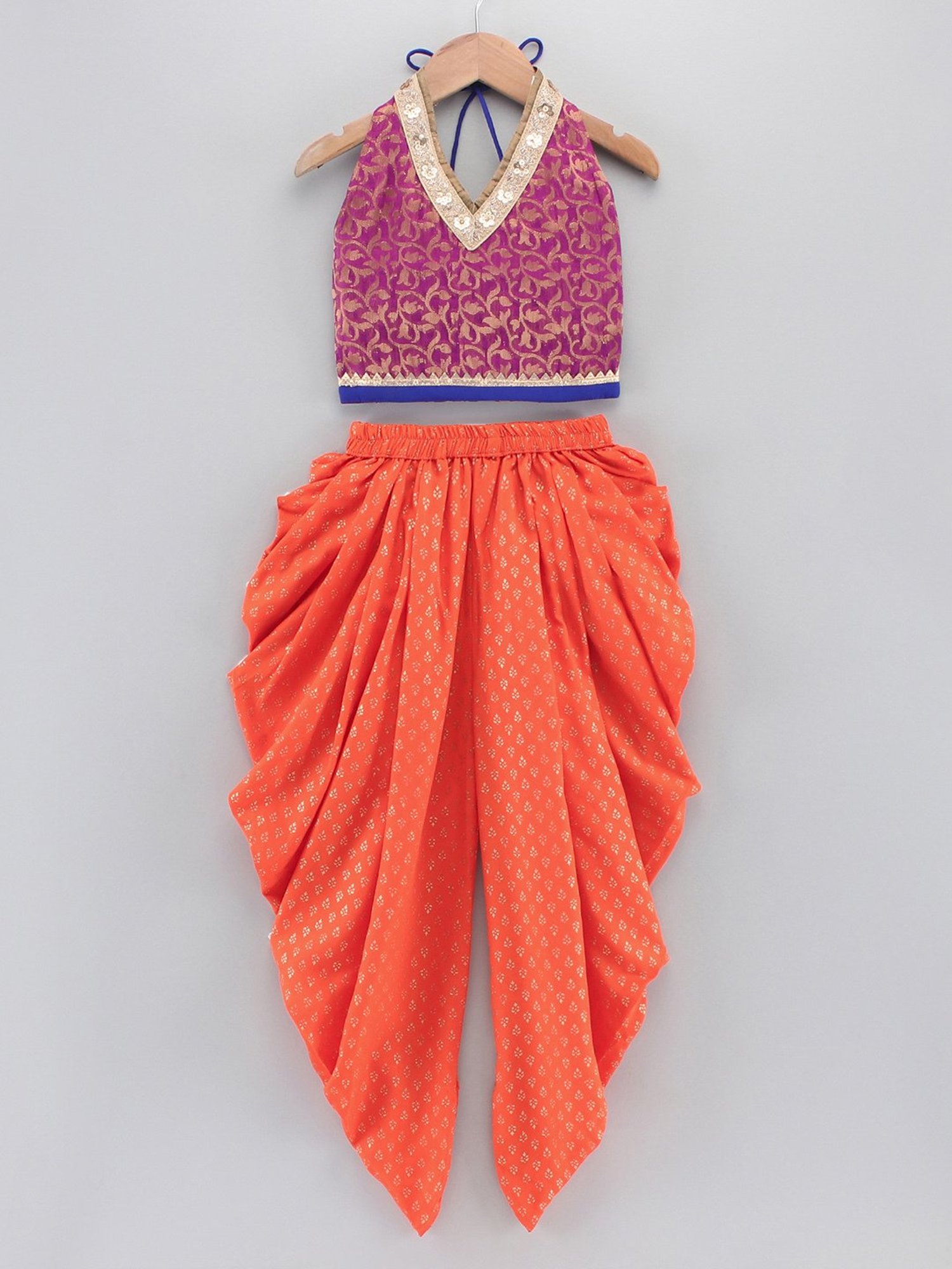 TWISHA Kids Magenta & Orange Self Design Top with Dhoti