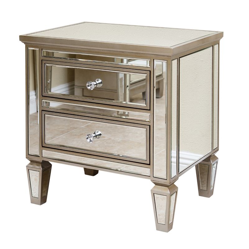 Ofelia Mirrored 2-Drawer Nightstand Silver - Abbyson Living