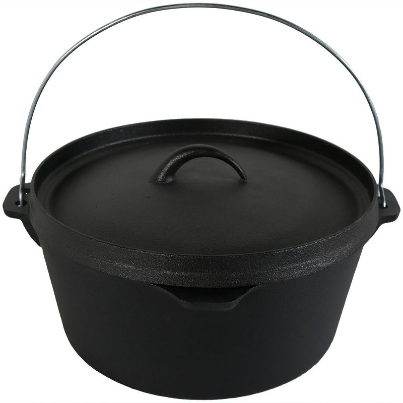 Sunnydaze Indoor/Outdoor Large Pre-Seasoned Cast Iron Dutch Oven Pot with Lid and Handle - 8 qt - Black
