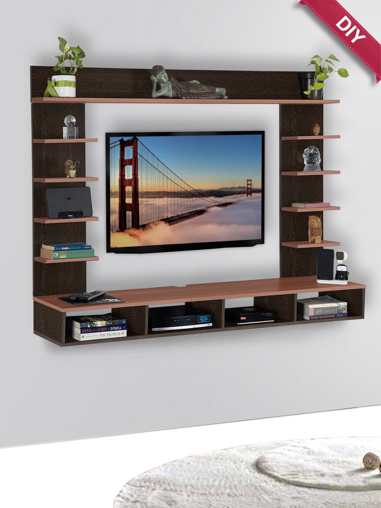 Delite Kom Flex Flowery Wenge & Acacia Dark Engineered Wood TV Entertainment Unit