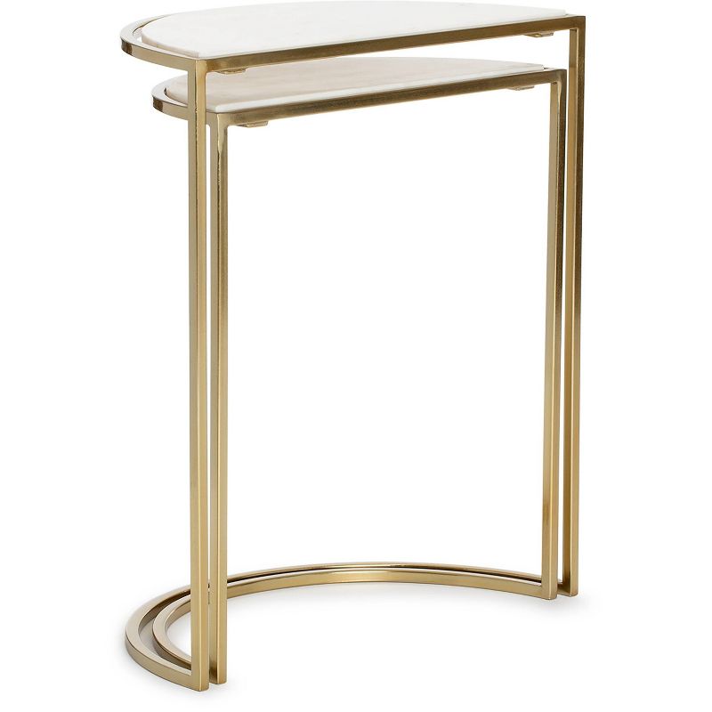 Set of 2 Kingston Nesting Side Tables White/Gold - Adore Decor