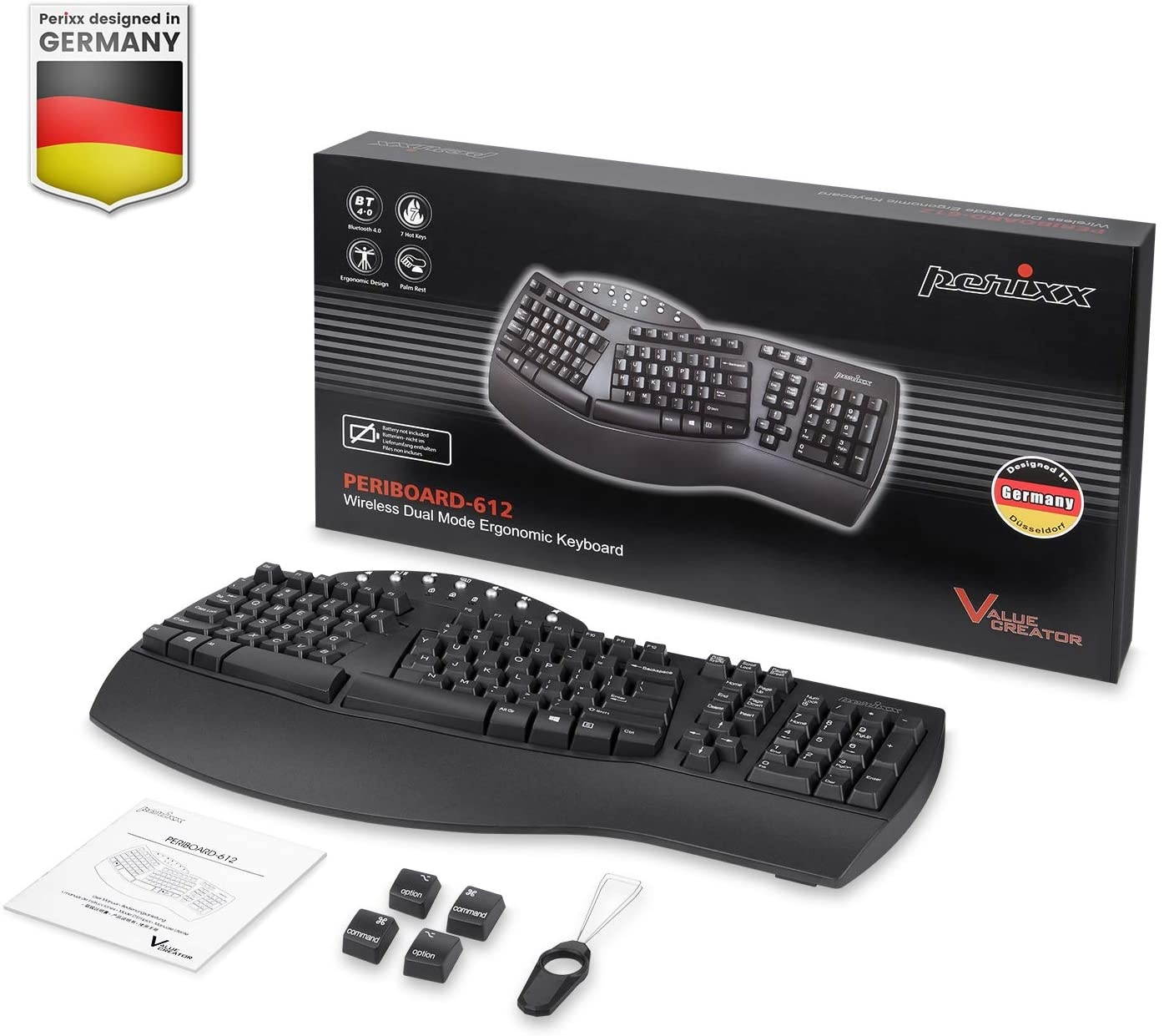 Perixx PERIBOARD-612B ES - Teclado Inalambrico RF con divisiones, sistema Dual y Bluetooth 4.0, Compatible con Windows 10 y macOS - QWERTY Espa&ntilde;ol