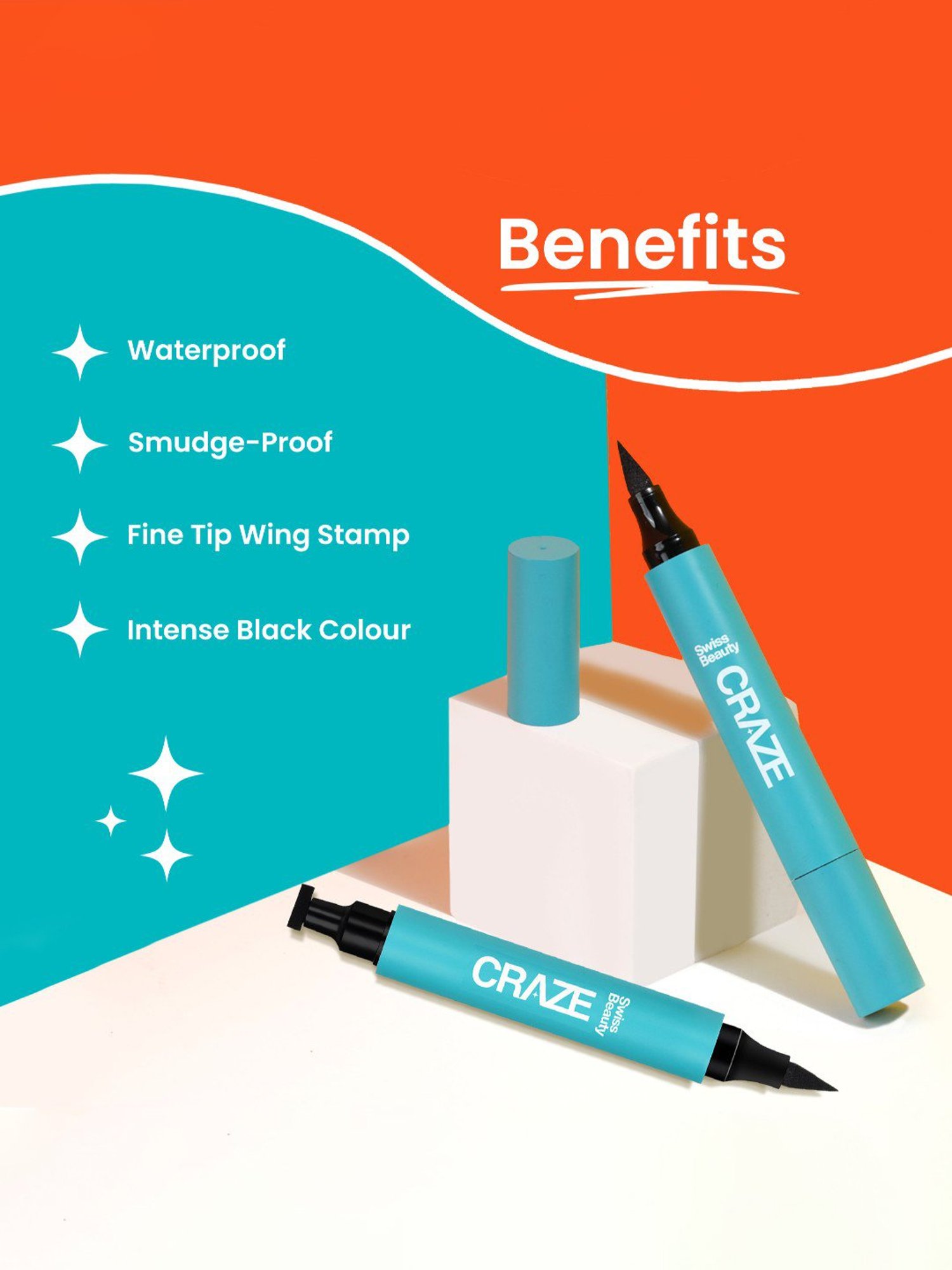 SWISS BEAUTY Craze Eyeliner and Stamp Duo Black - 2.8 ml