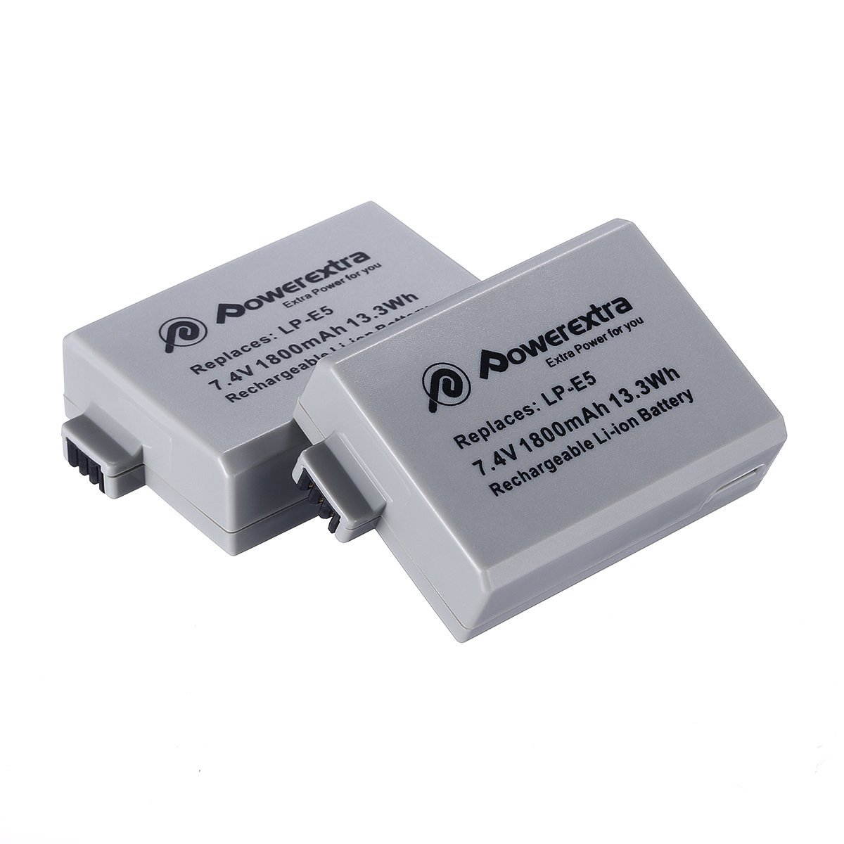 Powerextra 2 Pack 1800mAh 7.4v LP-E5 LPE5 Replacement Battery For Canon Rebel Xs Xsi T1i 450D 1000D Digital Camera