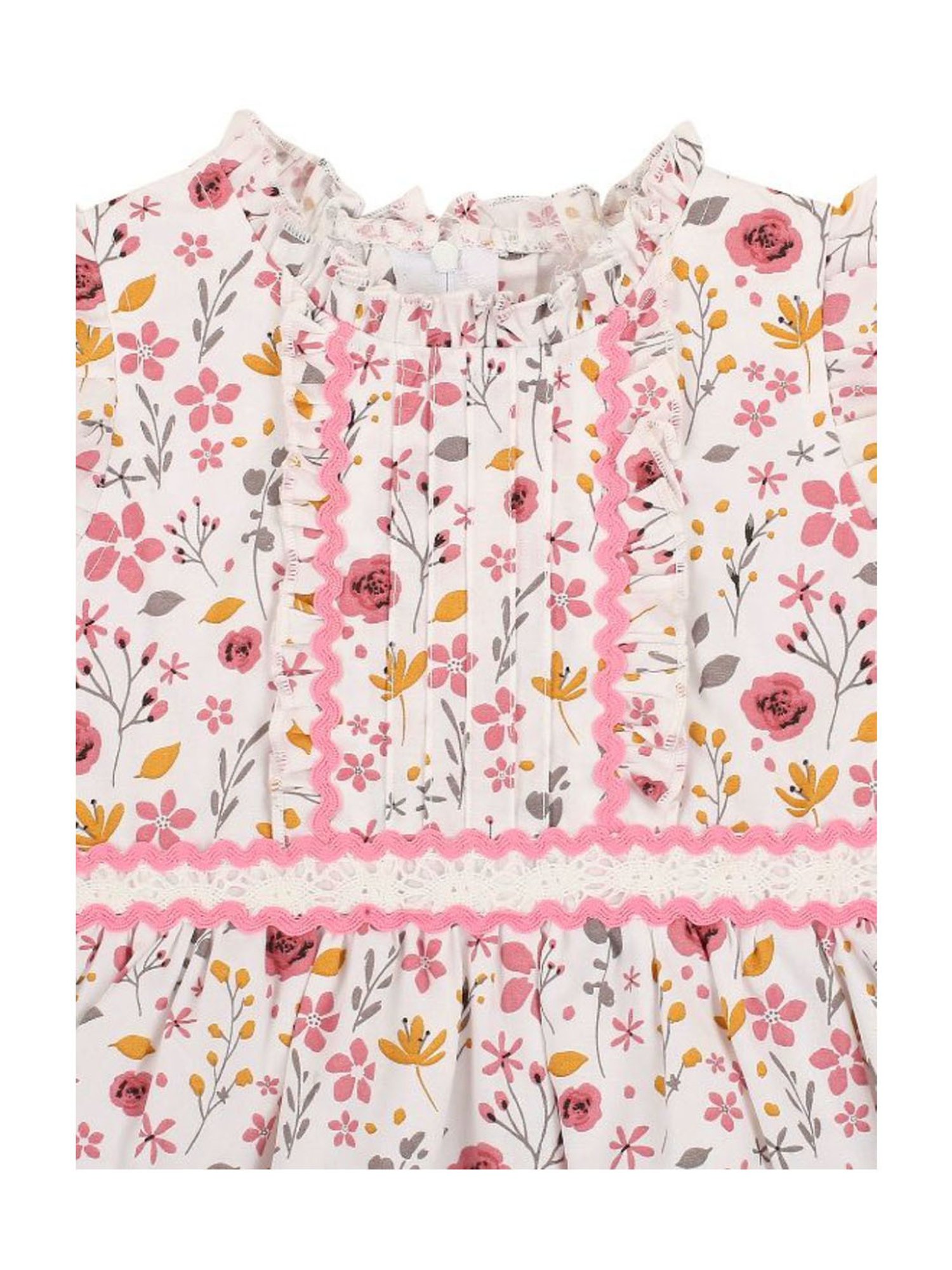 Mee Mee Kids White & Pink Floral Print Dress
