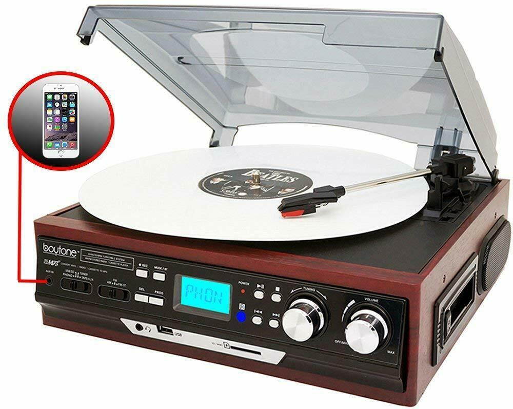 Boytone BT-17DJM-C 3 Speed Turntable Bundle W/ Headphone Built In Speakers  AM/F