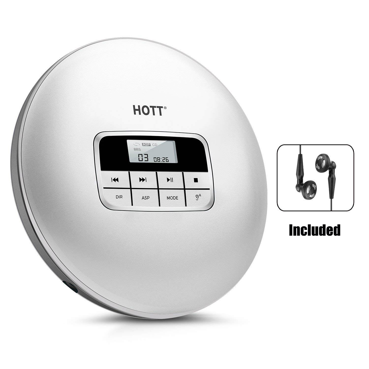 CD Player with Headphones, HOTT Personal CD Walkman Music Player with LCD Display, Skip Protection Shockproof Anti Scratch Function, Support CD, MP3 CD, CD-R, CD-RW Format - Black