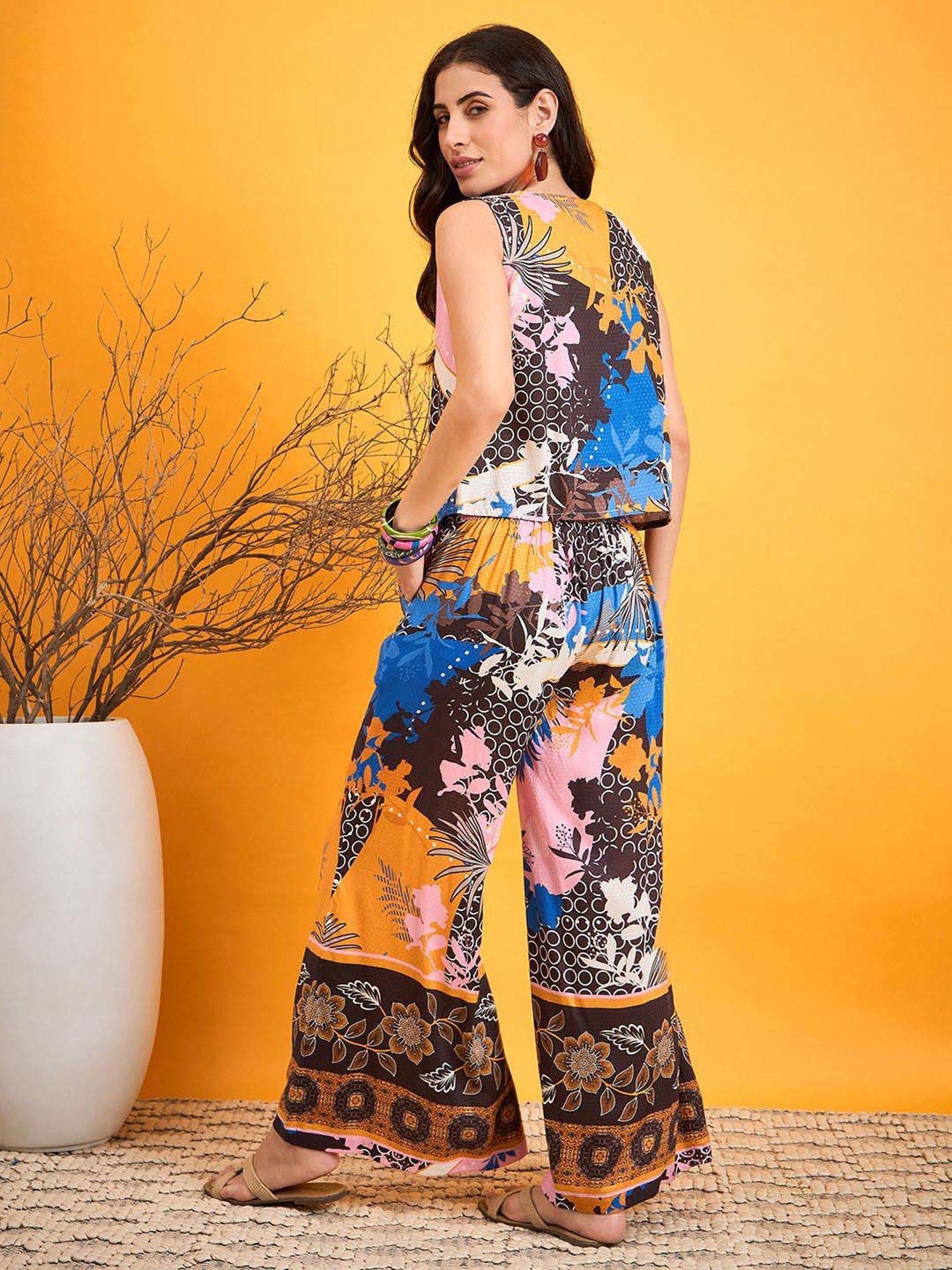 The Kaftan Company Multicolored Printed Top Palazzos Set