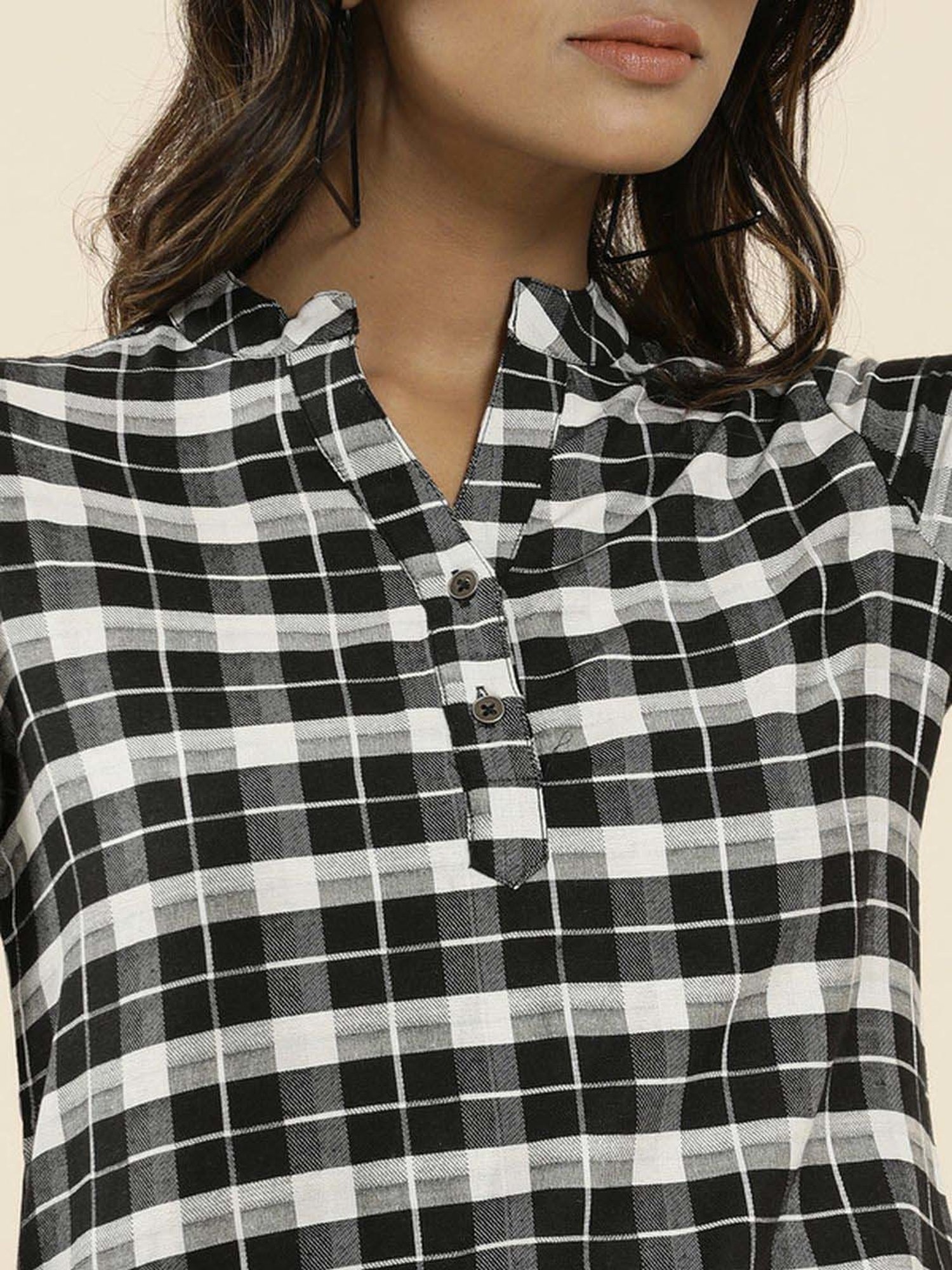 Jaipur Kurti Black Cotton Chequered Top
