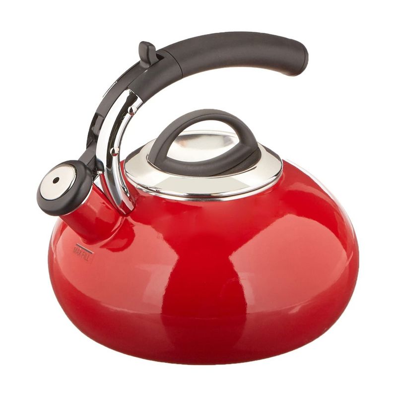 Cuisinart CTK-EOS15R Classic Prodigy Modern 2 Quart Porcelain Enamel on Steel Whistling Tea Kettle Pot for Hot Water and Coffee, Red