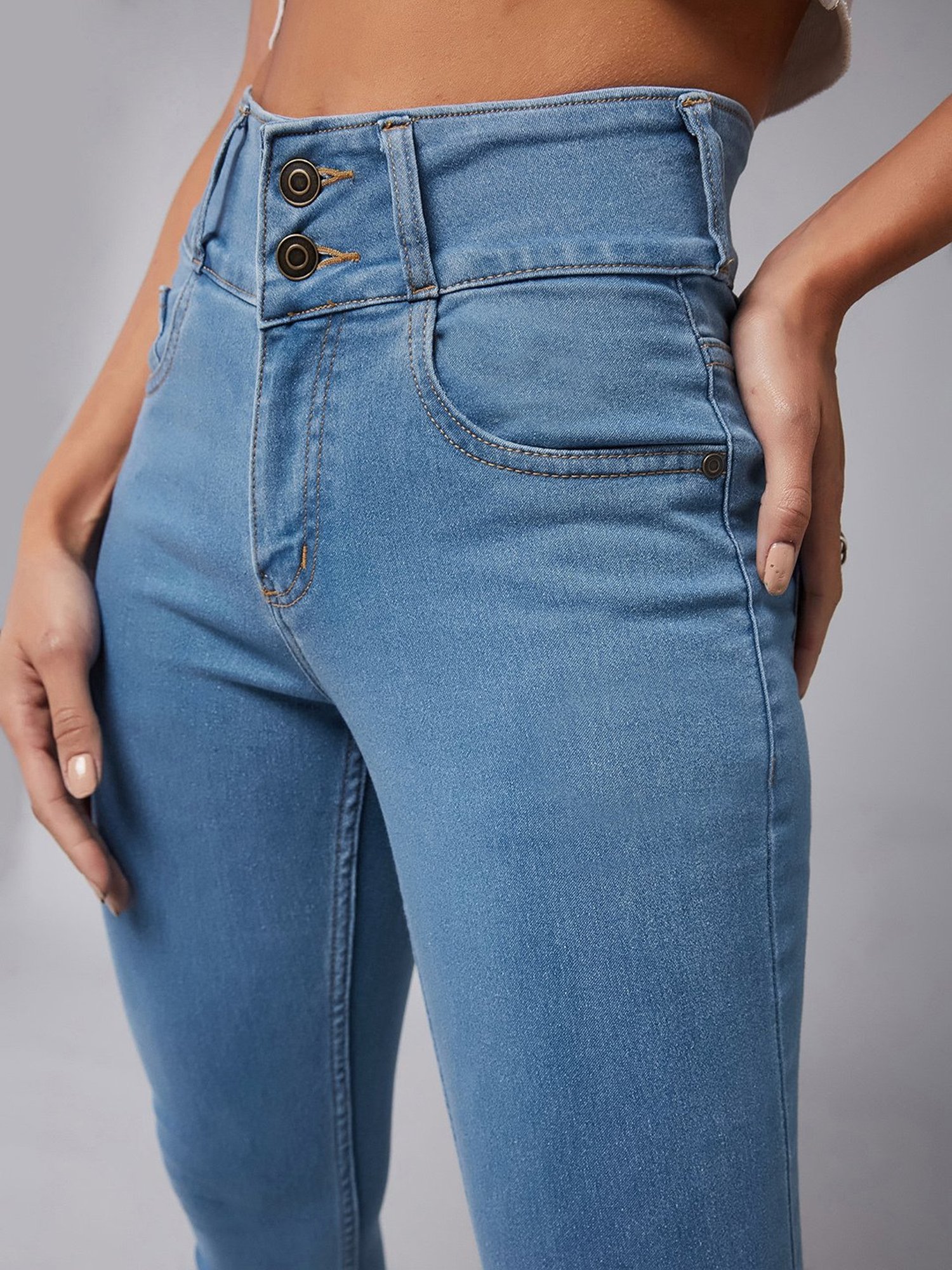 DOLCE CRUDO Blue Denim Skinny Fit High Rise Jeans