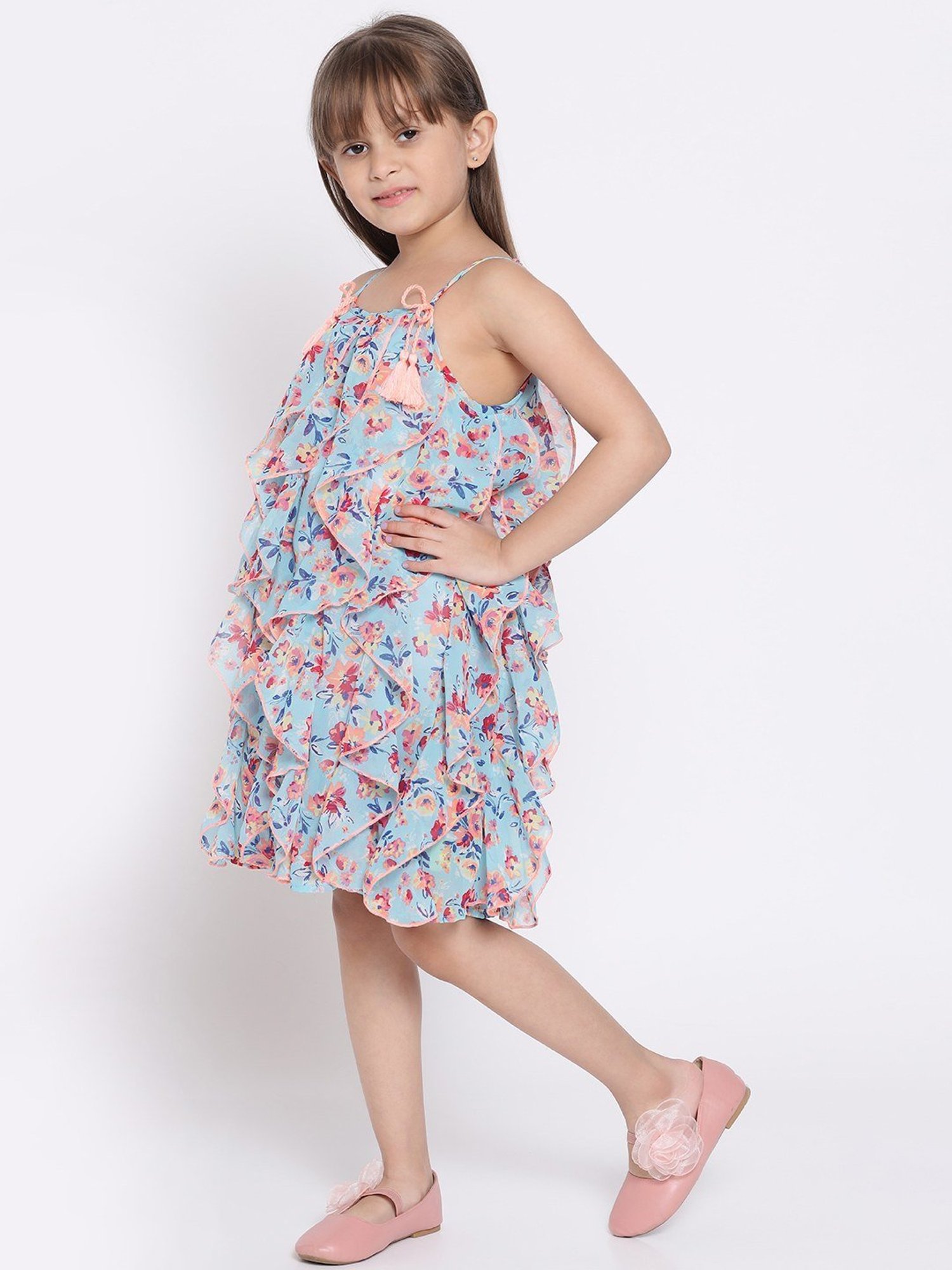Nauti Nati Kids Blue & Pink Printed Dress