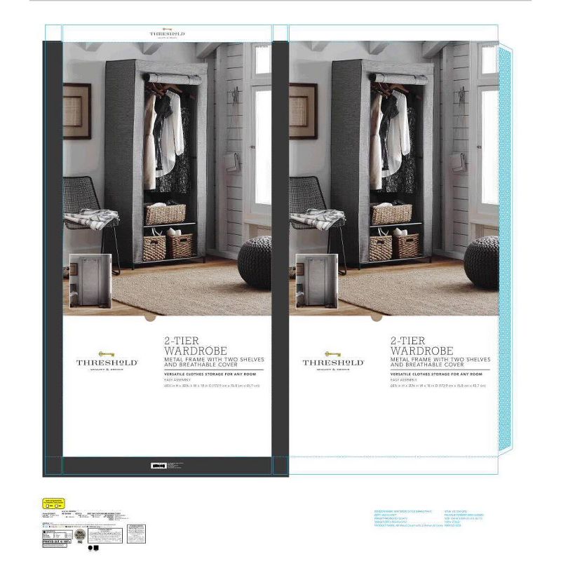 2 Tier Wardrobe Metal Frame with 2 Shelves and Breathable Cover - Threshold™
