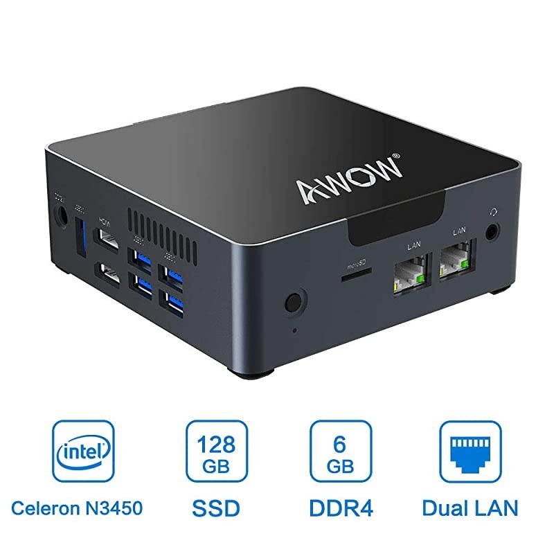 Mini PC  Desktop Computer Intel Celeron N3450 Windows 10 6GB DDR4 128GB SSD/Burst Frequency 2.2/Dual LAN/ 2.4G+5G Dual Band WiFi/4K /Bluetooth/HDMI/5 USB3.0 Ports Micro PC