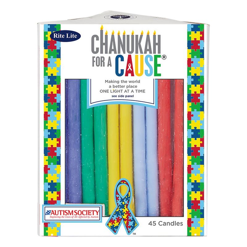 Rite Lite Club Pack of 45 Vibrantly Colored 'Hanukkah for a Cause' Autism Candles 5"
