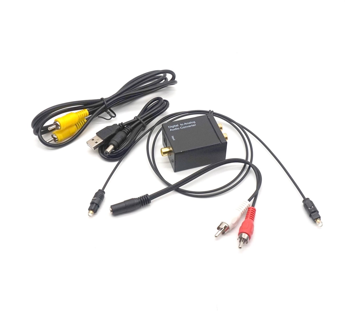 Plugadget Digital to Analog Audio Converter Toslink SPDIF Coax To Analog RCA Audio Converter Adapter + Fiber Optic Cable