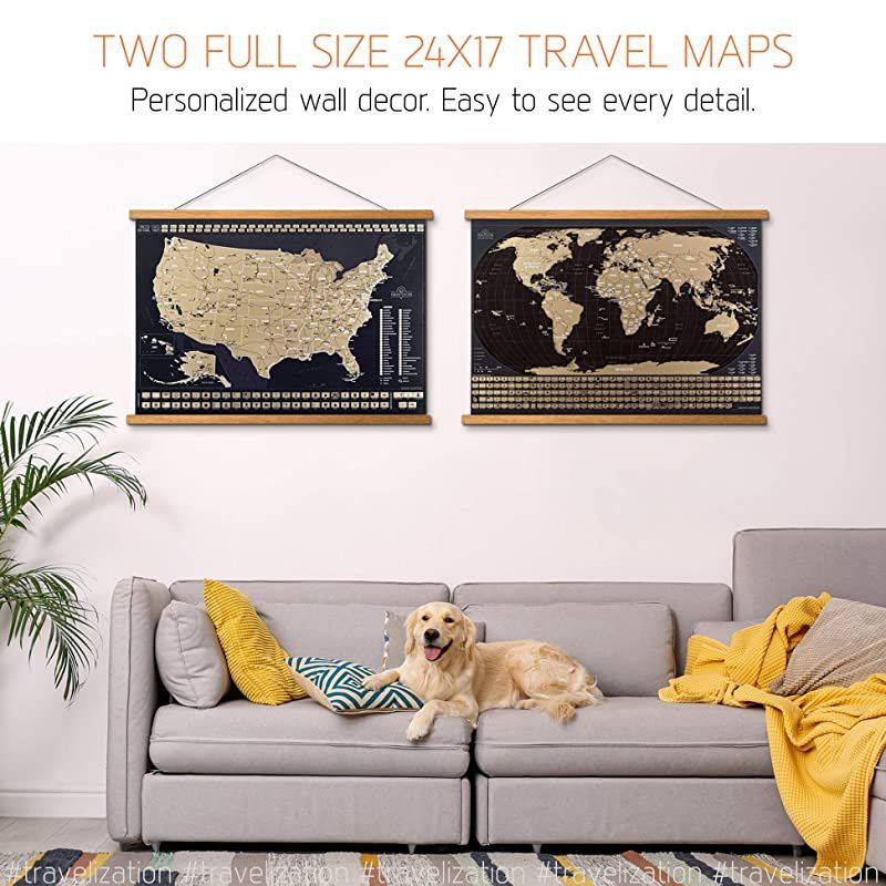 Scratch Off Travel Map World amp United States National Parks 2 in 1 Large 24x17 Quality Laminated Poster Paper World amp USA Wall Posters wFlags Art Coloring Pages amp Scratch Tool Traveler Gift