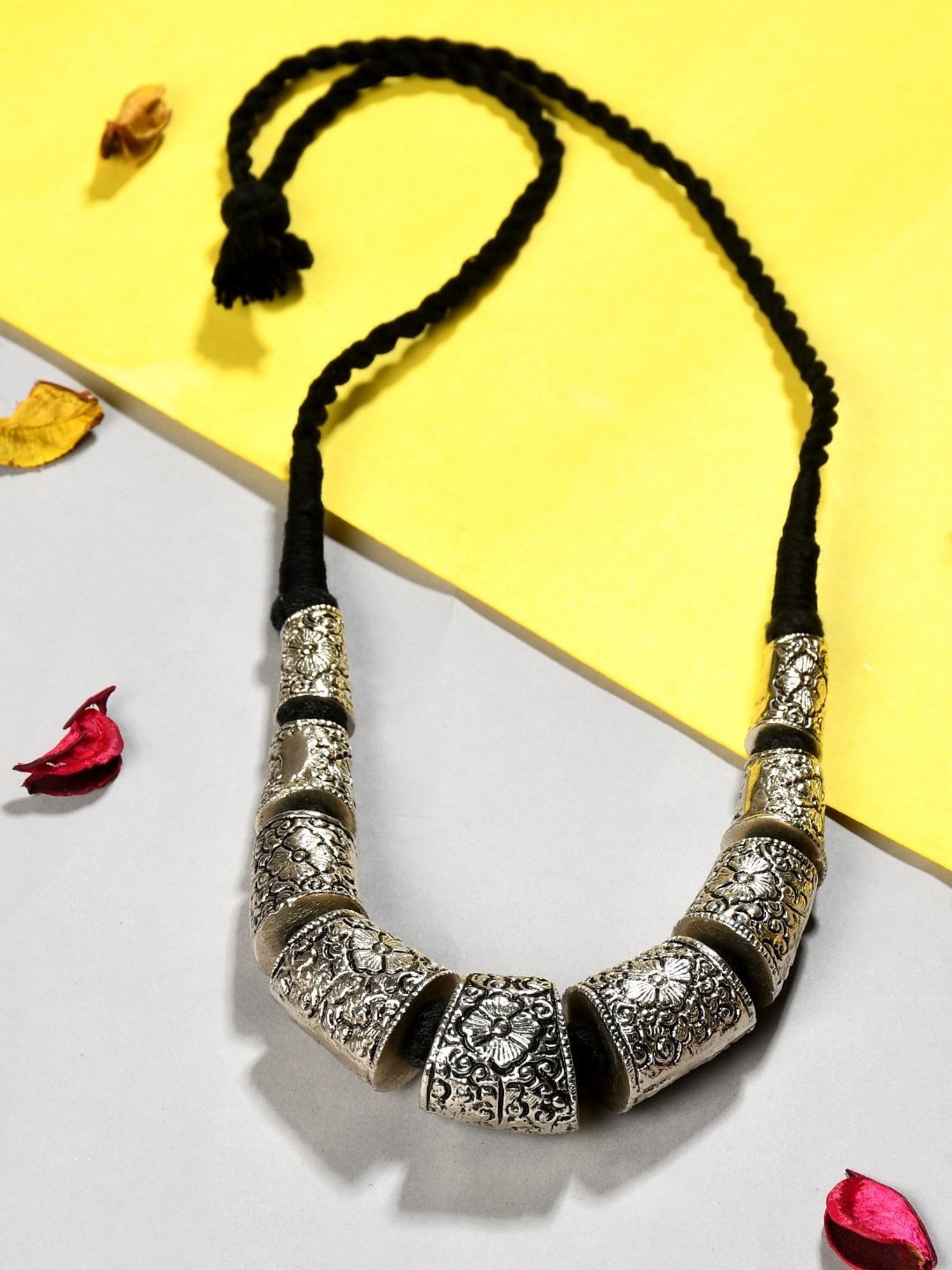 Imli Street Silver Tone Handcrafted Thread Necklace