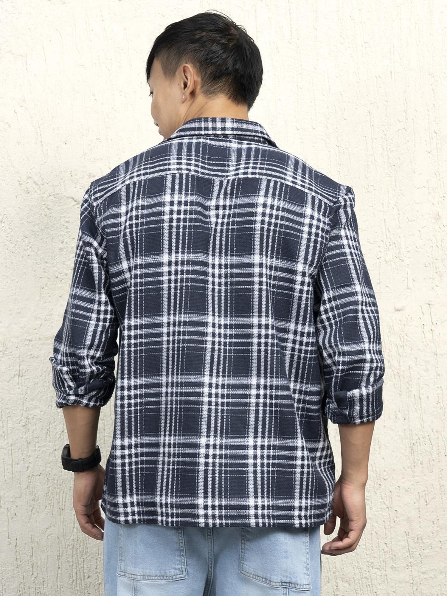Hubberholme Men Cotton Long Sleeves Oversized Checked Double Pocket Shirt 17