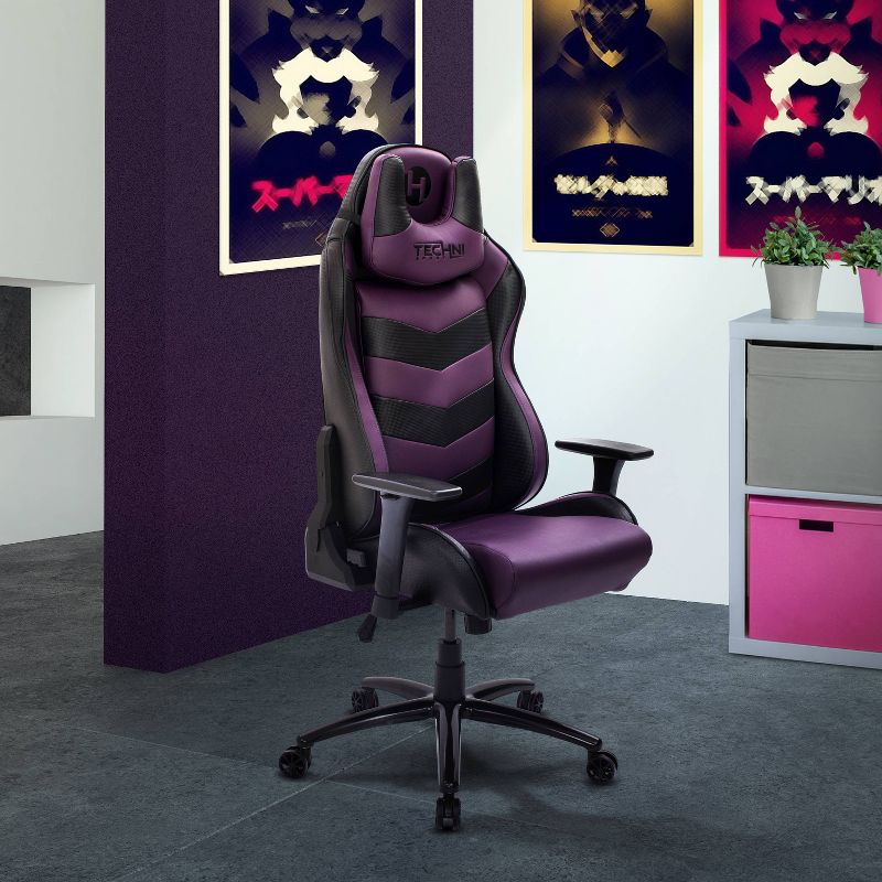 Ergonomic High Back Racer Style Video Gaming Chair Purple - Techni Sport