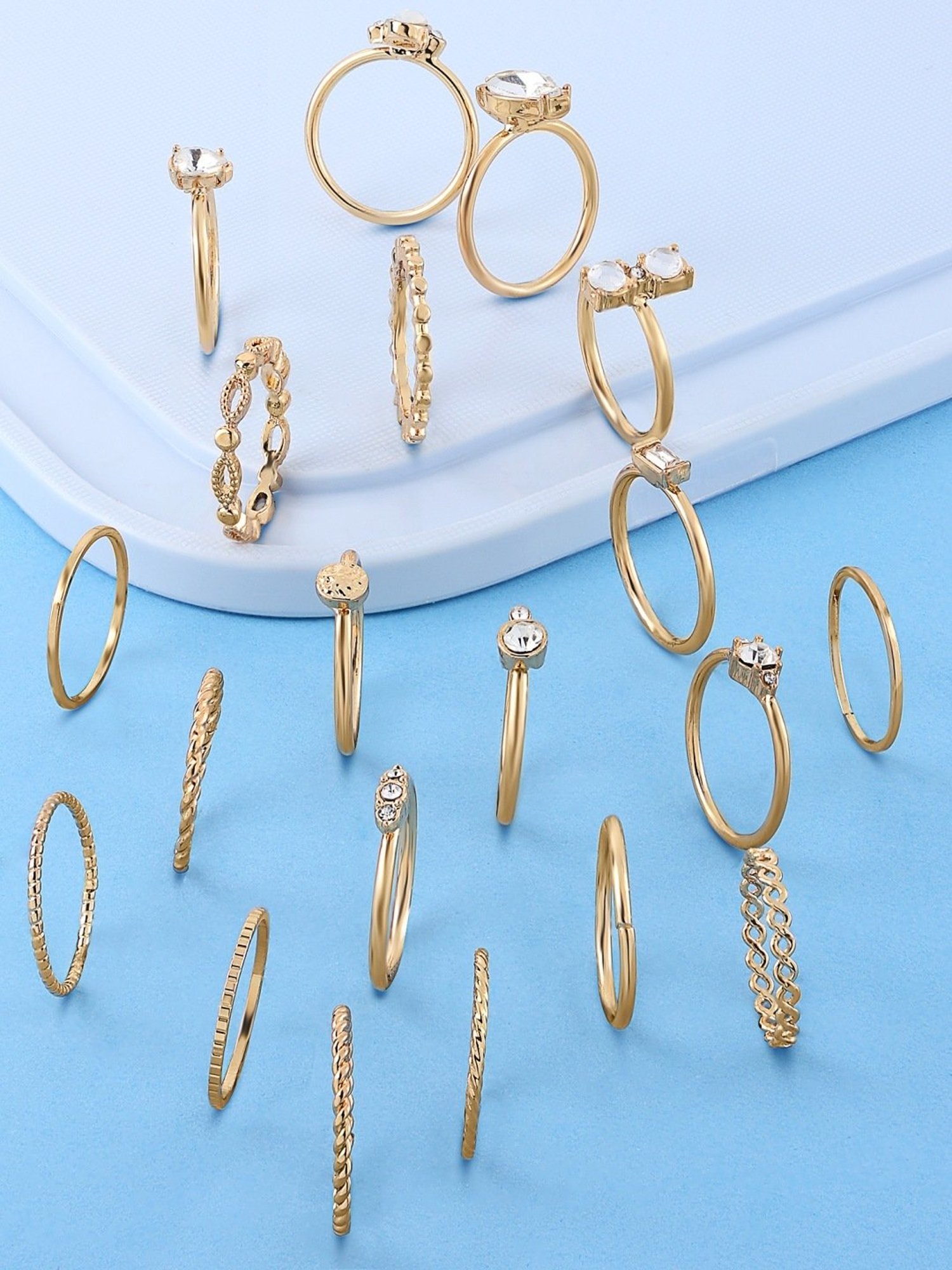 Zaveri Pearls Set of 20 Gold Tone Contemporary Stackable Rings-ZPFK13636