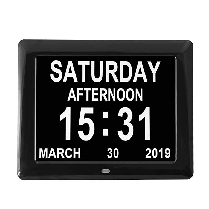 Newest Version Large Display Digital Calendar Day Clock 12 Alarm Options Level 5 Auto Dimmable Display Extra Large NonAbbreviated Day and Month Perfect for Seniors
