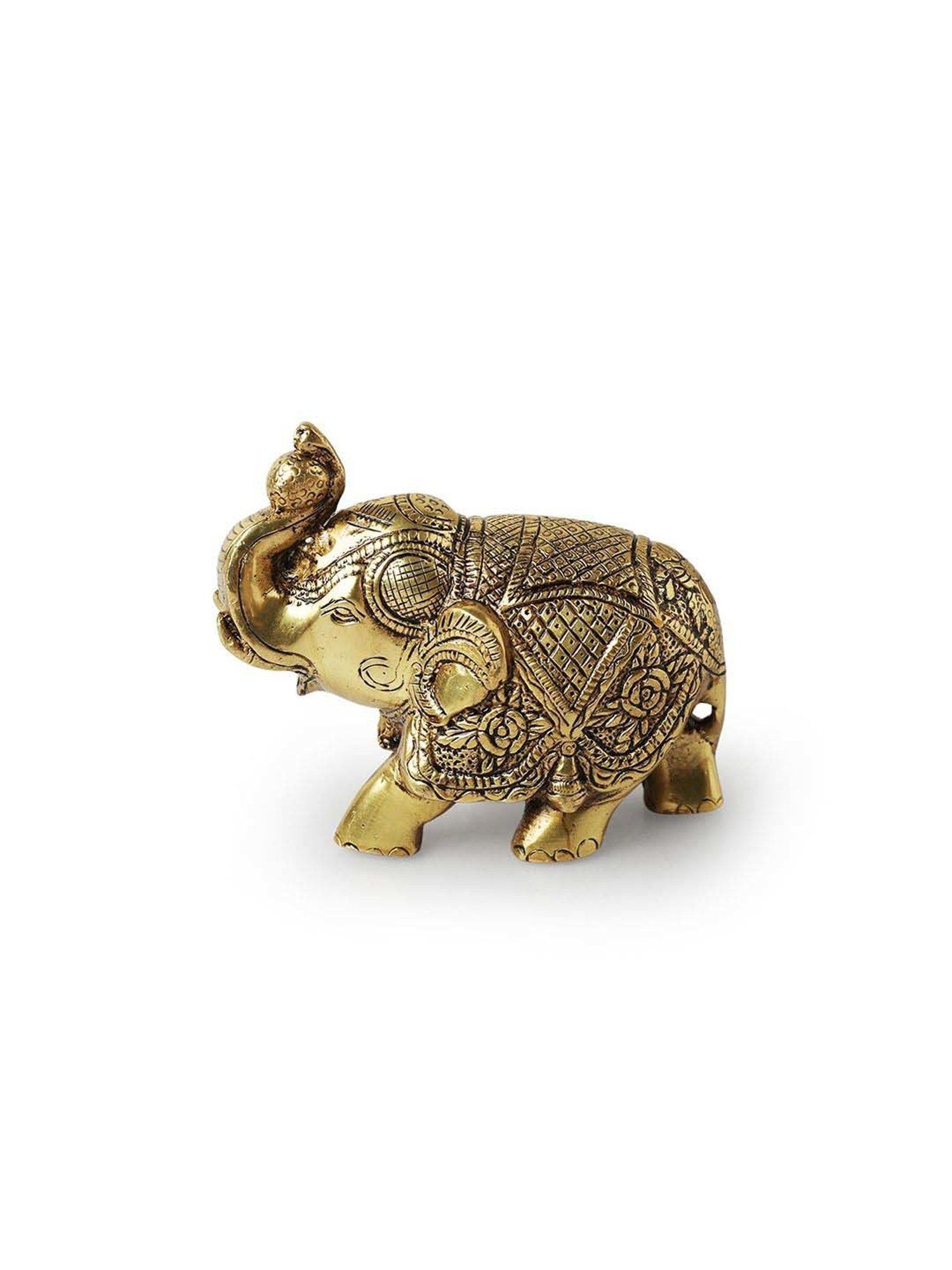 ExclusiveLane Golden Brass Elephant Decorative Showpiece Figurine