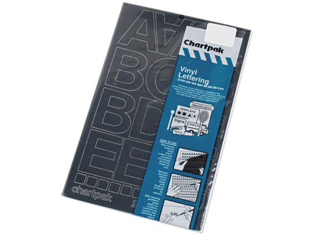 Chartpak 01050 Press-On Vinyl Letters & Numbers, Self Adhesive, Black, 2"h, 77/Pack