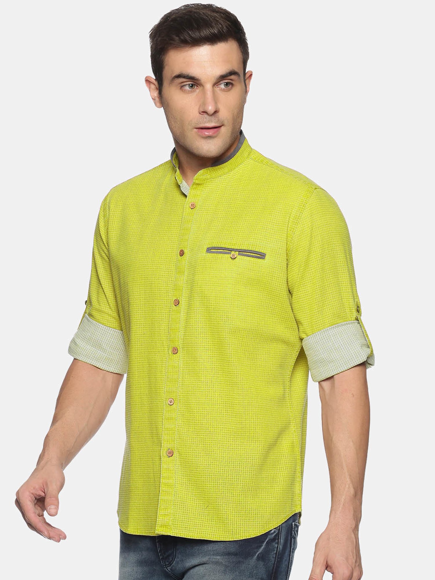 Don Vino Neon Green Regular Fit Self Design Shirt