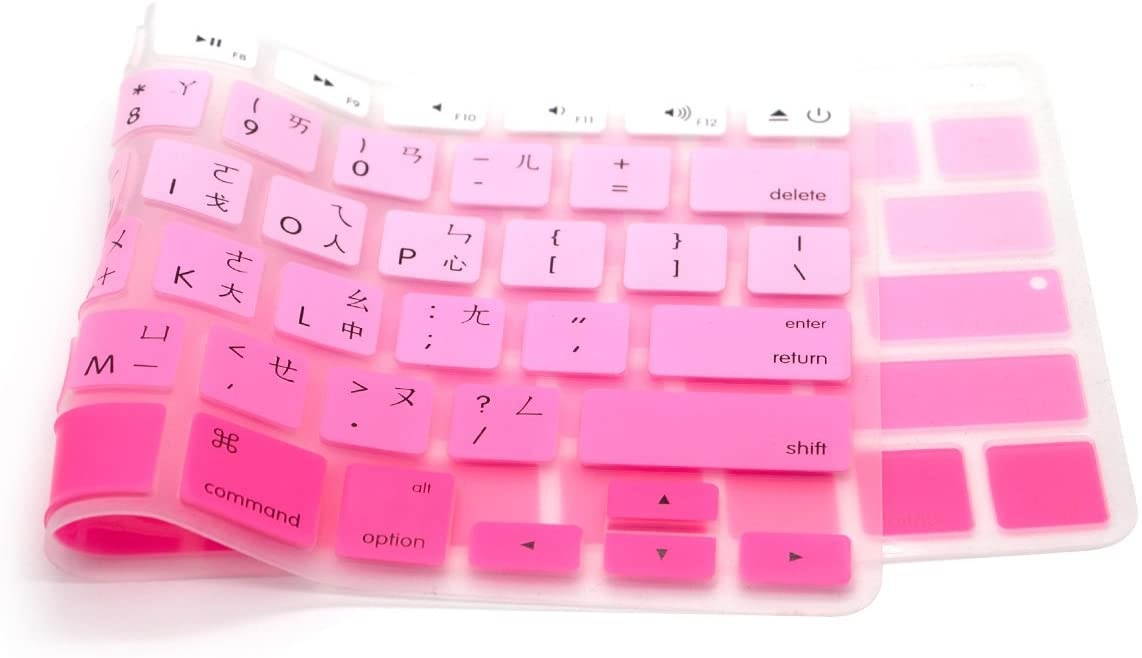 HRH Taiwanese Chinese Characters Silicone Keyboard Cover Skin Protector for MacBook Air 13,MacBook Pro 13/15/17 (with or w/Out Retina Display, 2015 or Older Version)&Older iMac USA Layout-Ombre Pink