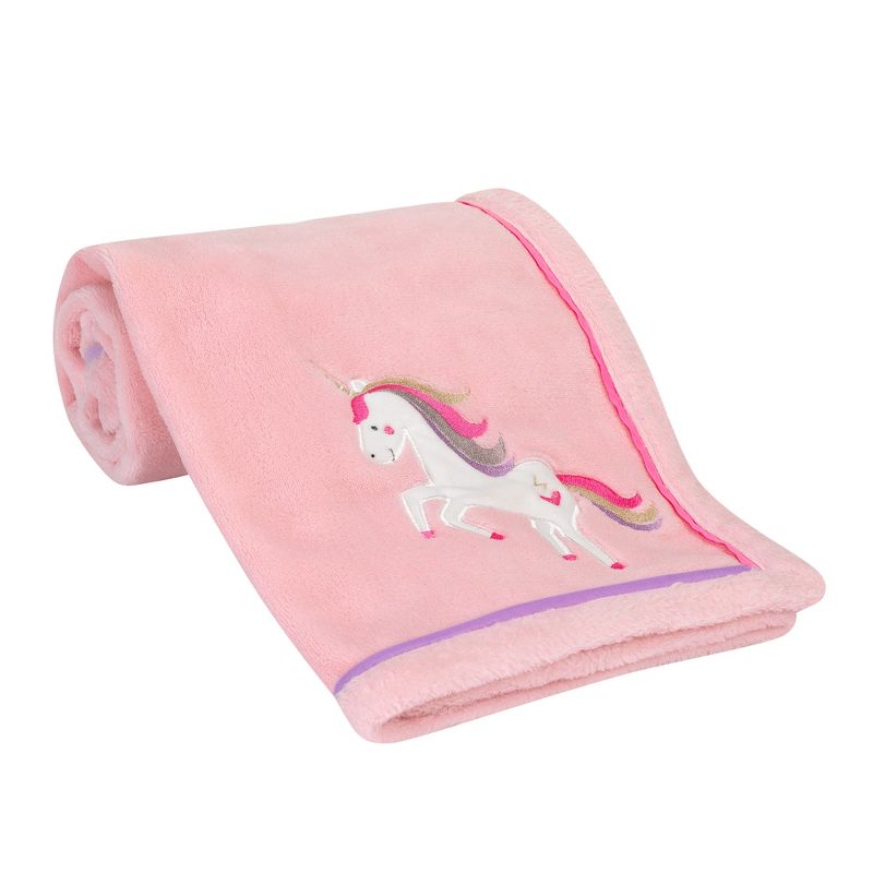 Lambs & Ivy Magic Unicorn Pink/Rainbow Fleece Baby Blanket