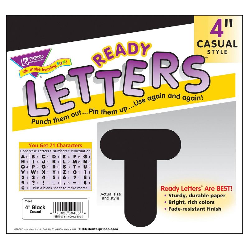 6pk 4" Casual Uppercase Ready Letters Black - TREND