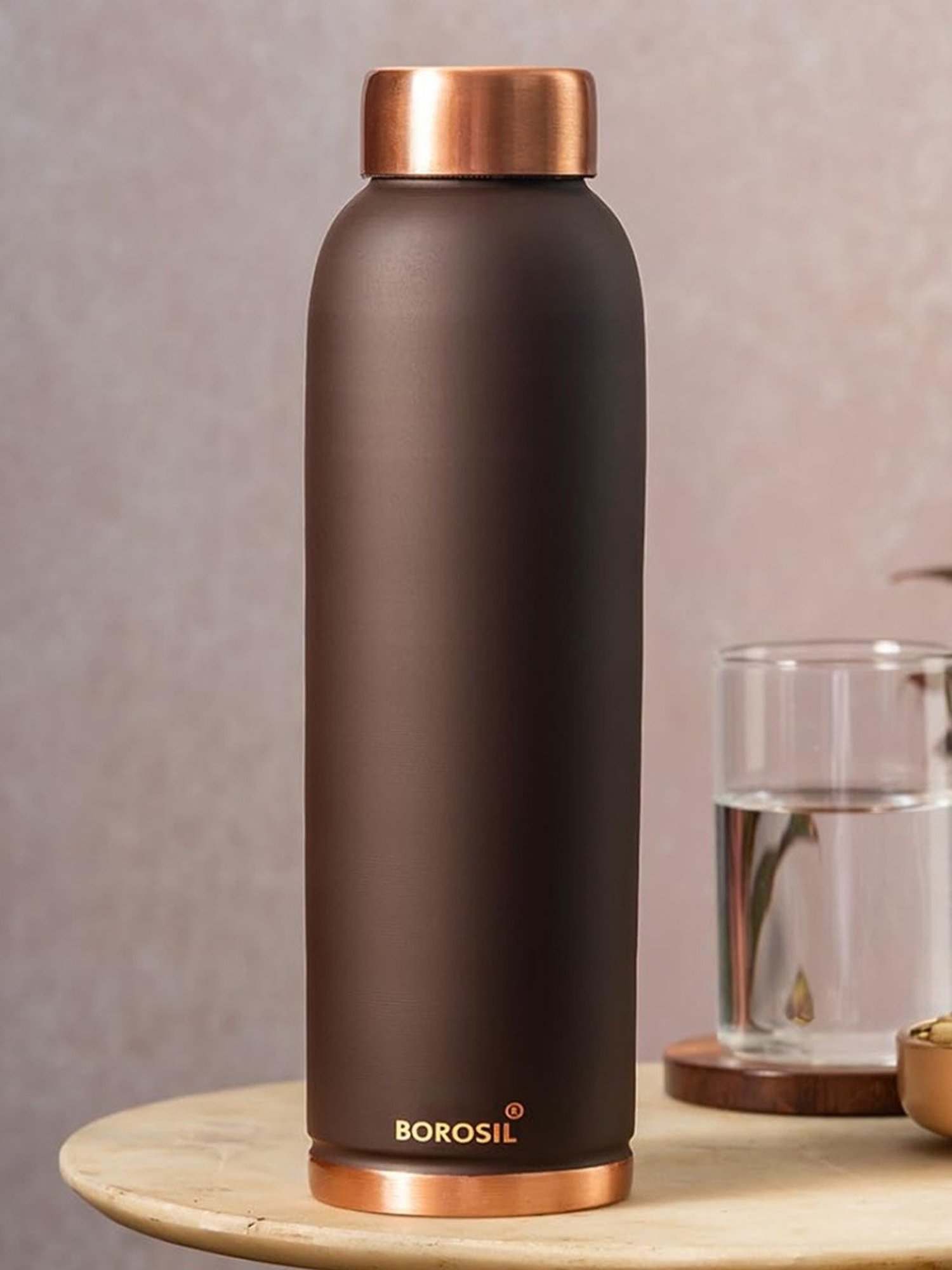 Borosil Water Bottle with 100 percent Copper & Leakproof (Brown, 1000 ml)