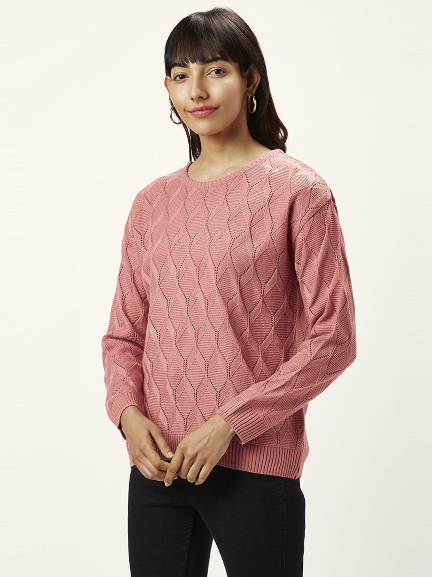 Honey by Pantaloons Pink Self Pattern Sweater