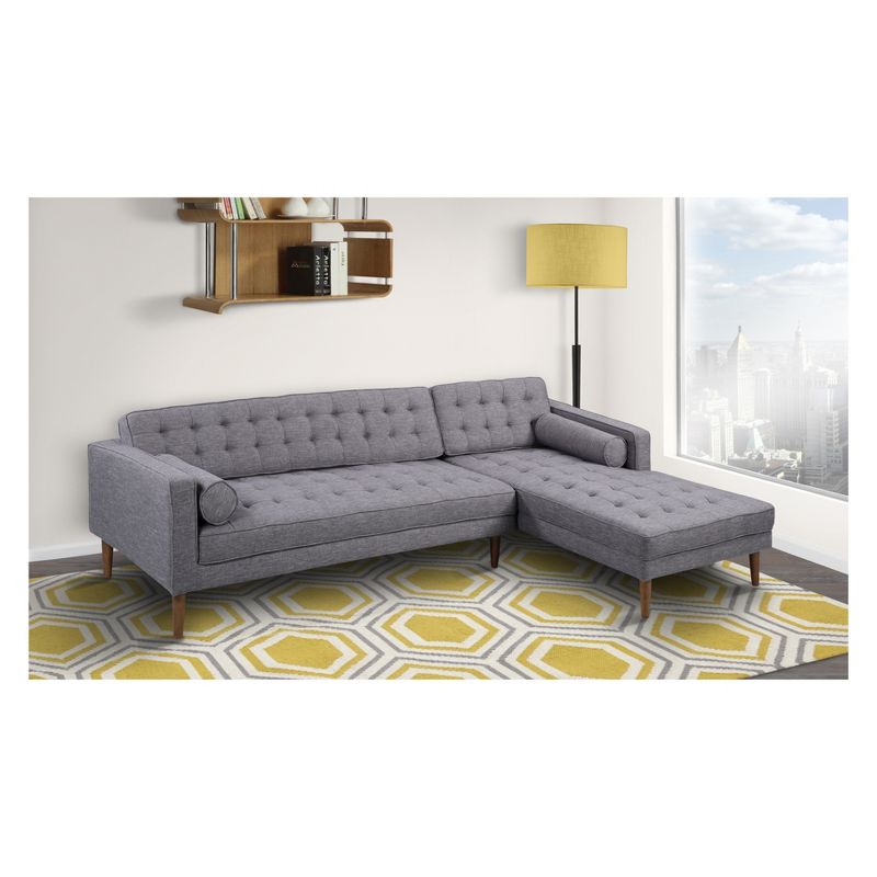 Element Right-Side Chaise Sectional in Dark Gray Linen and Walnut Legs - Armen Living