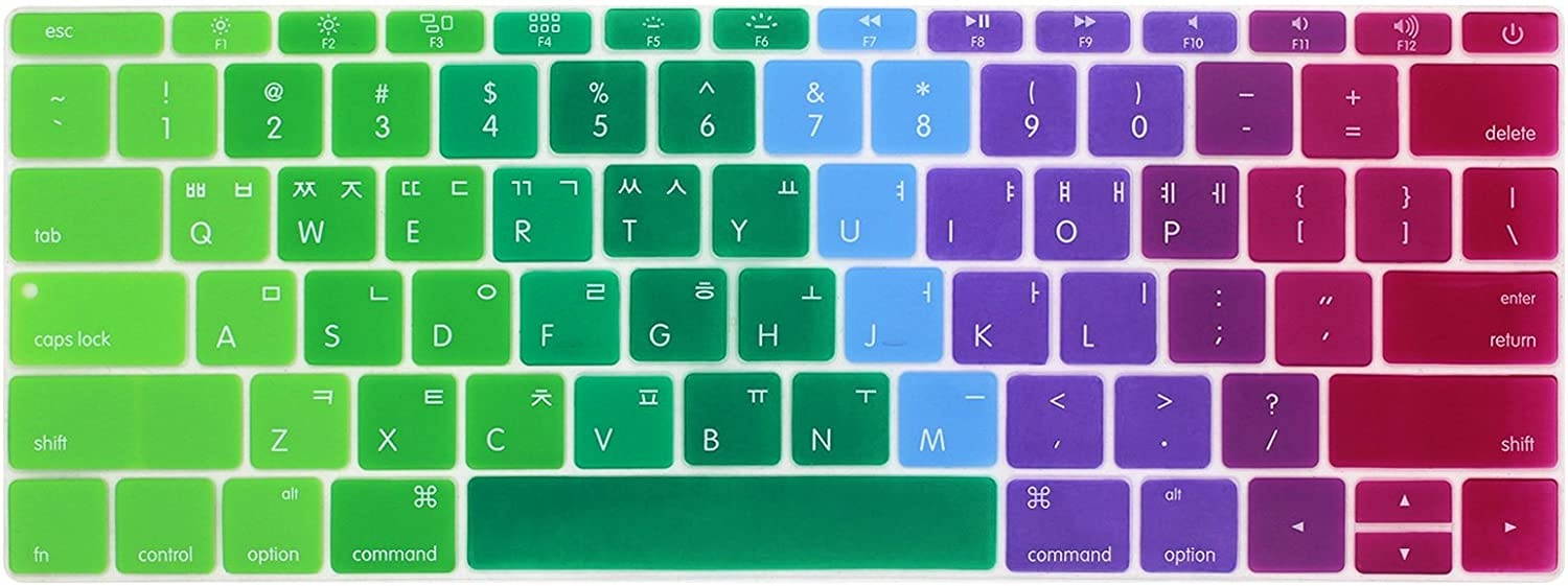 HRH Korean Language Silicone Keyboard Cover Skin for MacBook New Pro 13"A1708 A1988 No Touch Bar (2018 2017 2016)&MacBook 12"A1534 with Retina Display(2015)&A1931(2018)USA Keyboard Protector-Rainbow