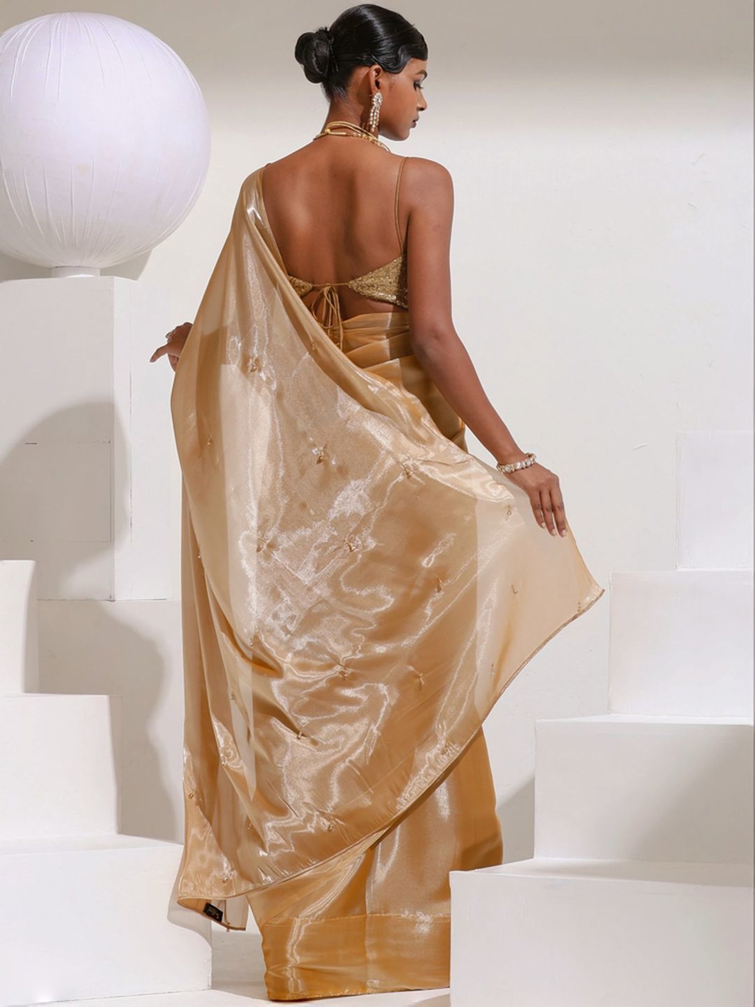 Swtantra Beige Embellished Saree With Unstitched Blouse