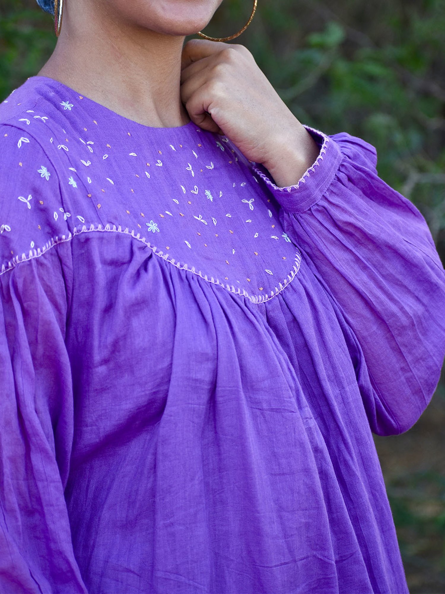 Okhai Purple Cotton Embroidered Ethnic Dress