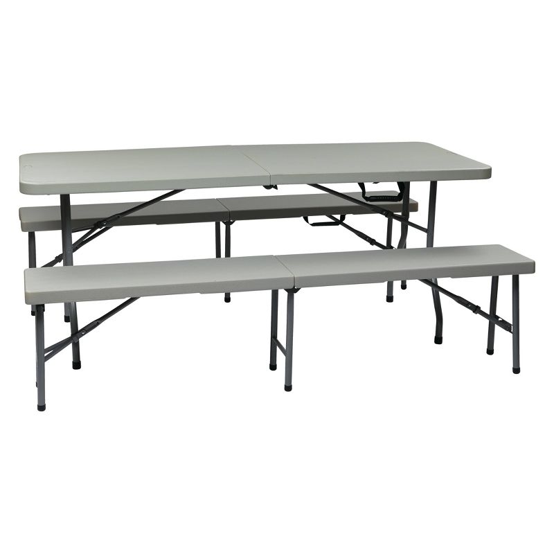 3pc Folding Table and Bench Set Light Gray - OSP Home Furnishings