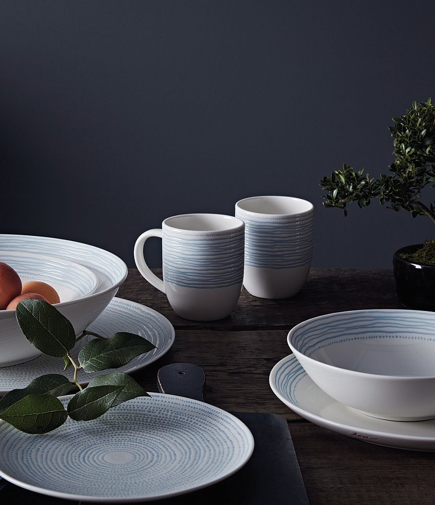 ED Ellen DeGeneres Crafted by Royal Doulton Polar Blue Dots Collection 16-Piece Porcelain Dinnerware Set