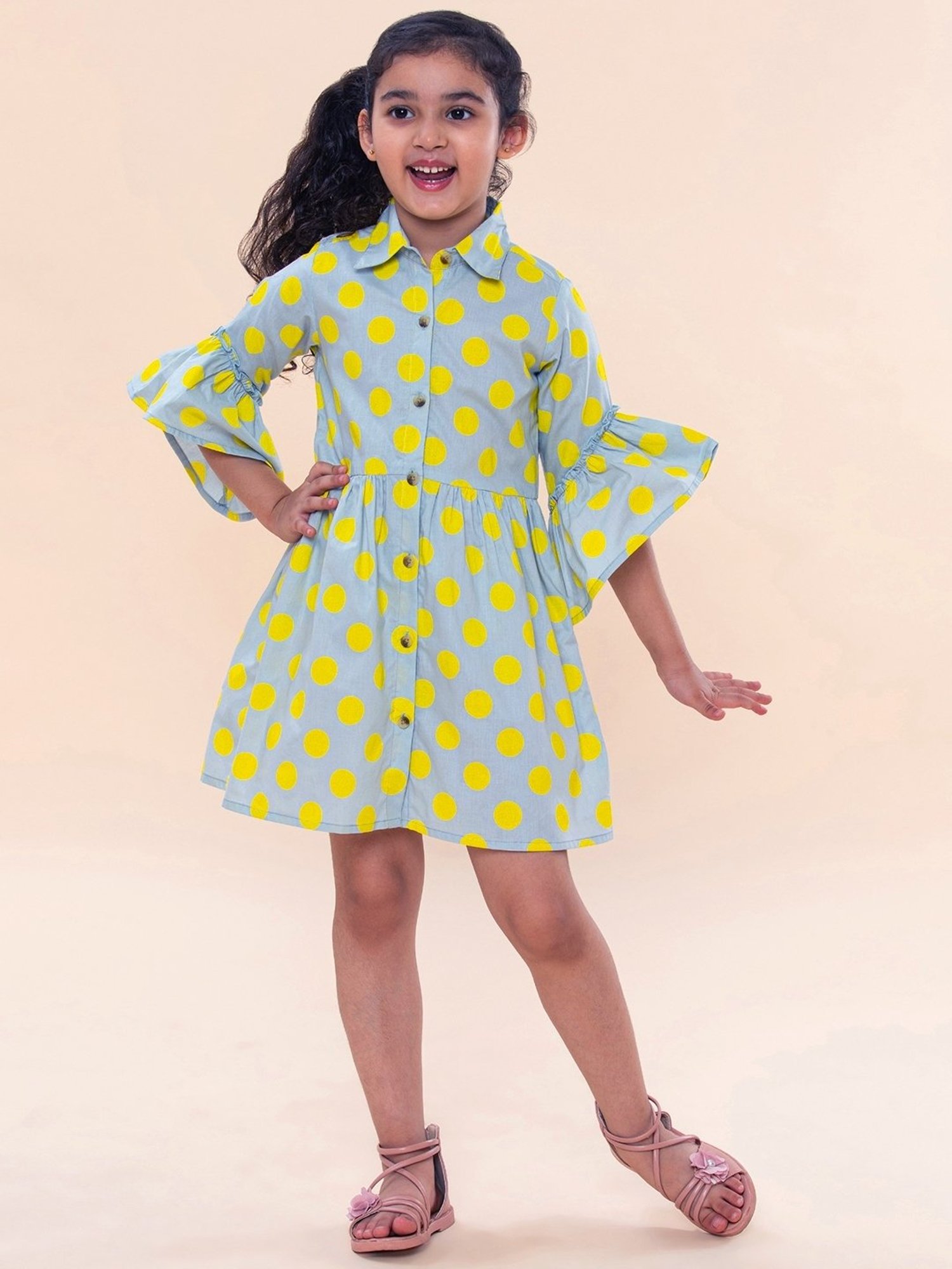 A.T.U.N. Blue & Yellow Printed Shirt Dress