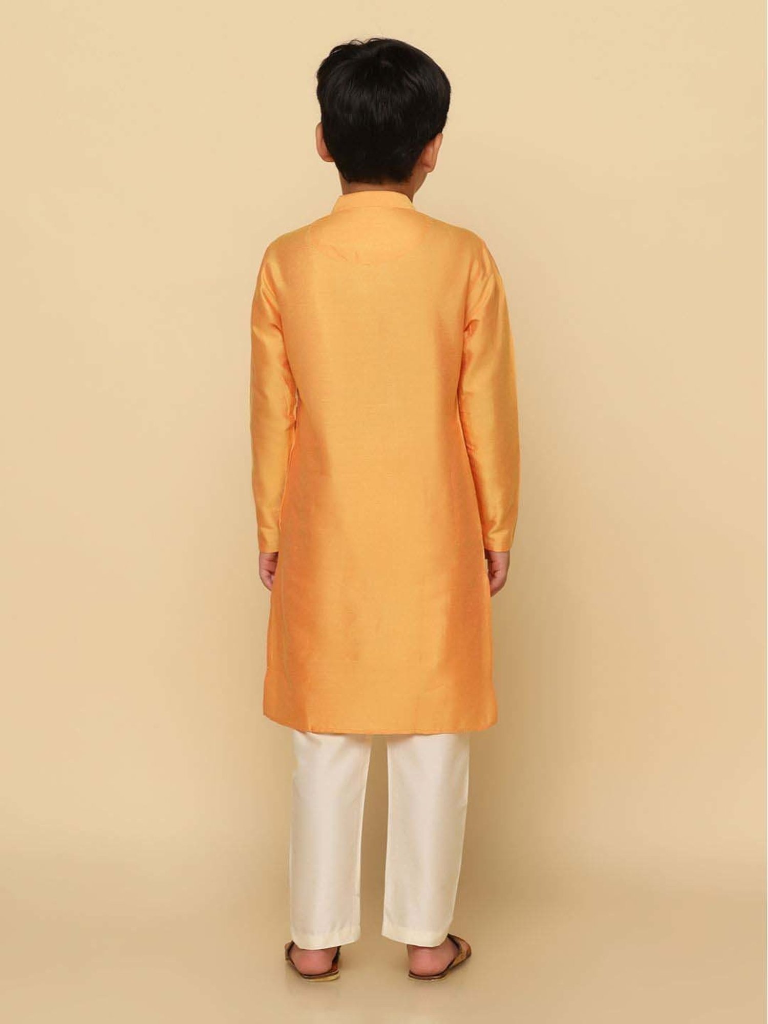 KISAH Kids Orange & White Regular Fit Full Sleeves Kurta Set