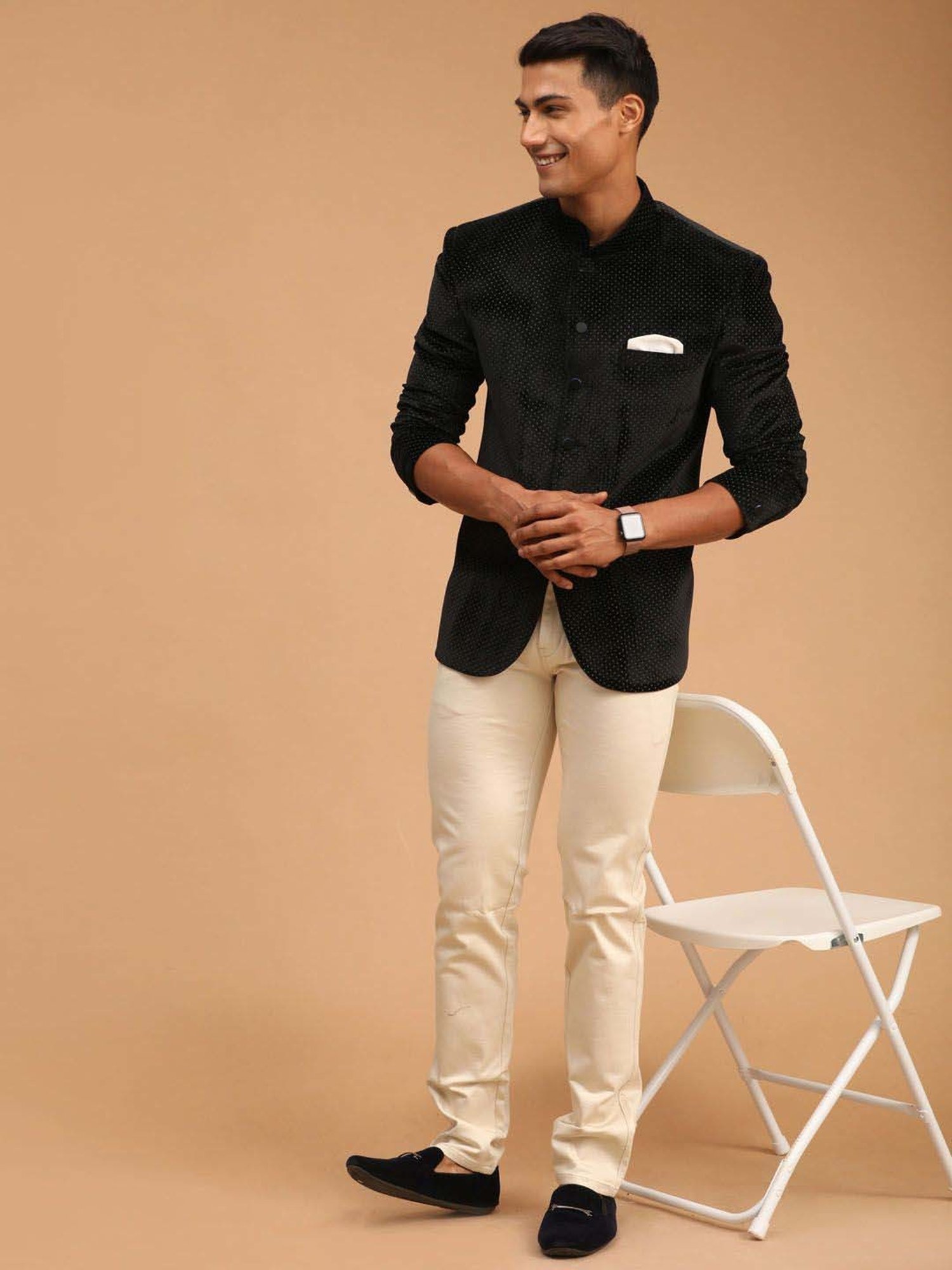 Vastramay Black Regular Fit Printed Ethnic Blazer