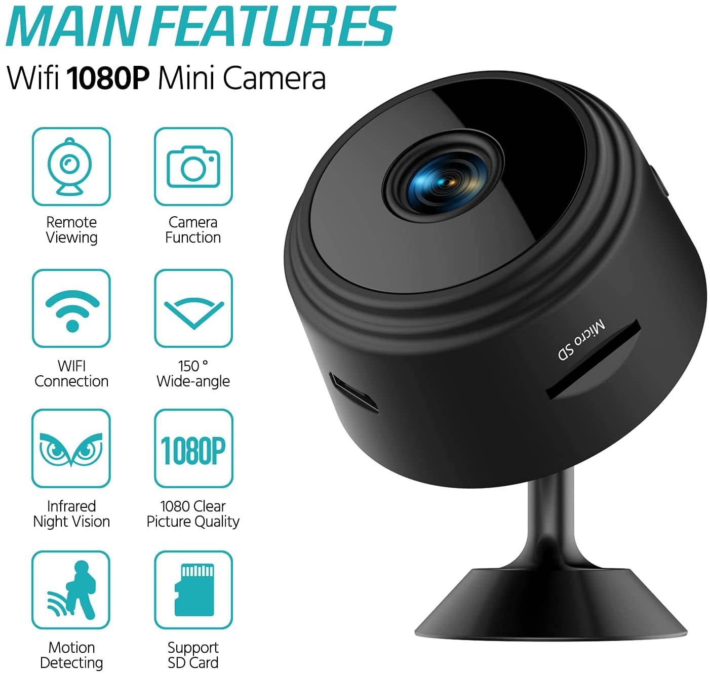 Mini Spy Camera 1080p Hidden Camera With Audio Live Feed Wifi, Portable Night Vision And Motion Detection Wireless Small High-Definition Nanny Cam, Indoor Secret Surveillance Camera For Home or Office