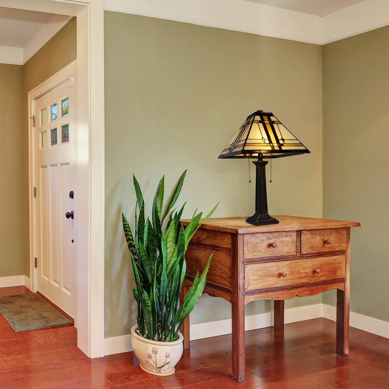 Tiffany Style Table Lamp-Mission Design Art Glass (Includes LED Light Bulb)