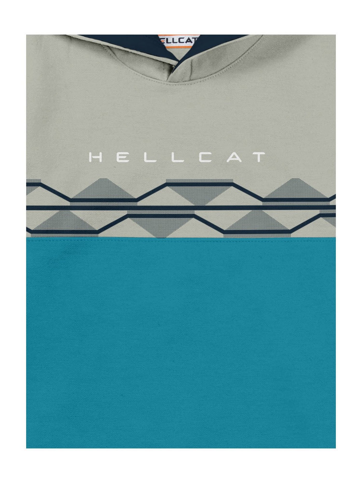 HELLCAT Grey & Turquoise Color Block Full Sleeves Sweatshirt